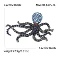 Ocean series octopus brooch pin encrusted with blue rhinestones and measurements - 1405-BL / Blue