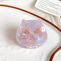 Cute marbled pink and purple acetate cat shaped hair claw clip for women and girls - Floral Purple
