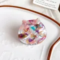Colorful acetate cat hair claw clip with golden facial details for girls' hair styling - Colorful Floral