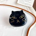 Cute black cat-shaped hair claw clip made of acetate material with gold details - Pure Black
