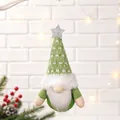 Green knitted Christmas gnome plush hanging ornament with silver star and white beard - Green