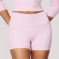 Pantaloncini da yoga rosa a vita alta con controllo della pancia e morbido tessuto - Rosa Sakura