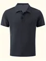 Premium men's waffle knit ice silk short sleeve polo shirt in dark grey texture - Dark Gray