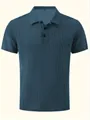 Men's blue short-sleeved polo shirt with breathable ice silk mesh texture and buttons. - Denim Blue