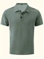 Premium men's sage green short-sleeved polo shirt with breathable waffle knit texture - Green