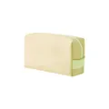 Minimalist cream PU makeup bag with light green handle and LOVE decorative embossing - Regular Size / Off White