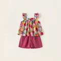 Ensemble d'été mignon pour petite fille avec haut floral à volants et short rose - 80 / Rose Fleuri