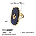 Anillo vintage de acero inoxidable con piedra lapis azul y detalle de rombo dorado - Anillo de Lapislázuli Ovalado con Cuentas (2405GS28200JZ)