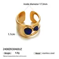 Anillo abierto de acero inoxidable dorado con dos piedras de lapislázuli azuladas - Anillo de Acero Abierto Doble Piedra (2408ZK30469JZ)