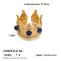 Goldener Kronenring aus Edelstahl mit drei blauen Steinen und verstellbarer Schiene - Krone Lapislazuli Edelstahl Ring (2408ZK30472JZ)