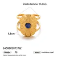 Gold stainless steel ring with round lapis lazuli stone and triple hollow band - Sunray Lapis Lazuli Stainless Ring (2408ZK30737JZ)