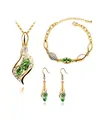 Golden jewelry set with olive green marquise crystals including necklace bracelet and earrings - Gold Army Green