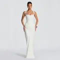 Abito lungo bianco elegante con corsetto e dettagli drappeggiati per occasioni formali - XS / Bianco