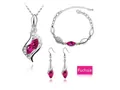 Magenta marquise crystal jewelry set with necklace bracelet and earrings - Silver Purplish Red