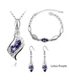 Lotus purple marquise crystal jewelry set featuring necklace, bracelet and earrings - Silver Dark Purple