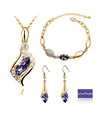 Elegant lotus purple marquise crystal jewelry set including necklace bracelet and earrings - Gold Deep Purple
