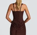 Eng anliegendes dunkelbraunes Trägerkleid mit elegantem Schnürdetail am Rücken - XS / Braun (Schnürung)