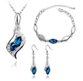 Peacock blue marquise crystal jewelry set including necklace bracelet and earrings - Silver Peacock Blue