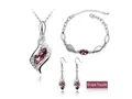 Elegant jewelry set with grape purple marquise crystals and shimmering stones - Silver Grape Purple