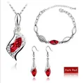 Dark red marquise crystal jewelry set including silver necklace, bracelet and earrings - Silver Maroon
