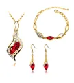 Three-piece jewelry set with dark red marquise crystals in a golden finish - Gold Maroon