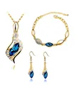 Peacock blue marquise crystal jewelry set including necklace bracelet and earrings - Gold Peacock Blue