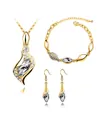Golden 3-piece jewelry set with marquise crystal pendant necklace and earrings - Gold Tone White