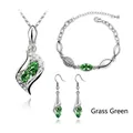 Grass green marquise crystal jewelry set including necklace, bracelet and earrings - Silver Army Green
