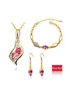 Rose red marquise crystal jewelry set with golden necklace, bracelet and earrings - Gold Deep Pink