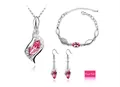 Three-piece jewelry set with rose red marquise crystals and silver-tone finish - Silver Deep Pink