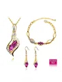 Golden jewelry set with marquise purplish red crystals, including necklace and bracelet - Gold Purple