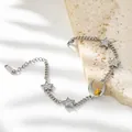 Bracciale in acciaio inossidabile con pendenti luna e stella in zircone per donna - Color Acciaio