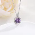 Macro detail of silver necklace featuring an octagonal pendant with purple zircon - Purple