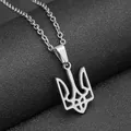 Silver stainless steel Ukraine Tryzub trident pendant necklace with cable chain - Trident Pendant / Steel