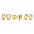 Three pairs of gold huggie earrings set featuring zircon pavé, polished and beaded designs - 3 Pairs Minimalist Hoop Combination Style (ZJ13577)
