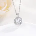 Elegante silberne Halskette mit oktogonalem Anhänger, Zirkonia-Zentrum und Halo-Diamanten - Nur Anhänger (Keine Kette) / Weiß
