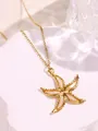 Collar de estrella de mar dorada con incrustación de nácar en piedra blanca - Forma de estrella de mar / Blanco