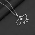 Detail of silver Ukraine map pendant with small heart on a stainless steel chain - Map Heart Style (钢色项链A) / Steel