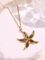 Collar con colgante de estrella de mar dorada con nácar y borde de textura perlada - Forma de estrella de mar / Colorido