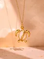 Golden sea turtle necklace featuring a pink mother of pearl shell inlay pendant - Turtle Shape / White