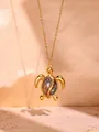 Gold stainless steel turtle pendant necklace with iridescent natural shell inlay - Turtle Shape / Colorful
