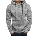 Schmal geschnittener Herren-Fleece-Kapuzenpullover aus grau meliertem Strickstoff - M / Hellgrau