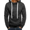 Herren Slim Fit Fleece-Kapuzenpullover in Dunkelgrau meliert mit weißen Kordelzügen - M / Dunkelgrau
