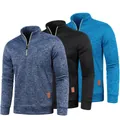 Trois pulls en maille à quart de fermeture éclair pour hommes en bleu, noir et azur - S / Bleu Marine (Noir) Bleu