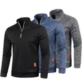 Pulls en tricot à quart de fermeture éclair pour hommes en noir, bleu et gris - S / Noir (Bleu Marine) Gris Chiné