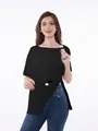 Camiseta de quimio negra con botones laterales para fácil acceso al port - S / Negro