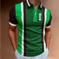Polo décontracté pour hommes avec rayures vertes et imprimé pied-de-poule avec fermeture - S / Vert