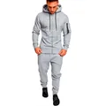 Grauer schmal geschnittener Herren-Trainingsanzug mit Kapuzenjacke und Jogginghose - Hellgrau