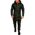 Herren Outdoor Sport Camouflage Trainingsanzug mit Kapuzenjacke und Jogginghose - M / Camo Grün