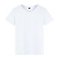 Classic minimalist men's plain white short sleeve round neck basic cotton T-shirt. - S / White